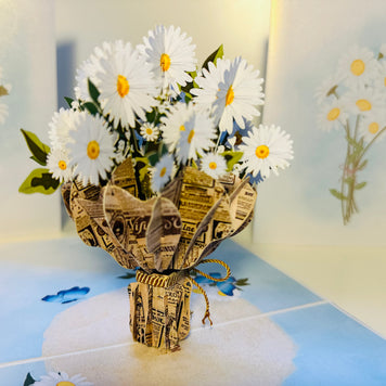 Sweetheart White Daisy Bouquet - Perfect for Spring Season Origami Pop Cards 3D Pop Up Greeting Card Happy Birthday Thank You Handmade Gift Thinking of You Blank Card for Any Occasion Happy Mother's Day Australiana Celebrate the Beauty of Flower