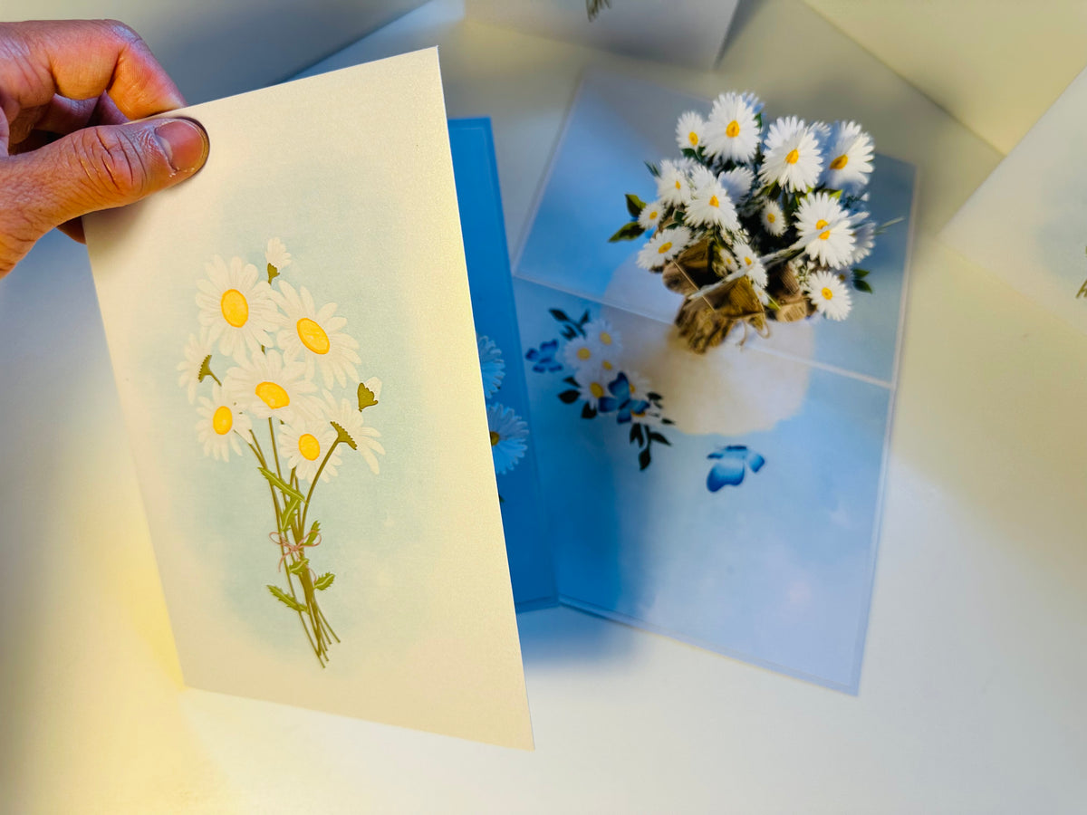 Sweetheart White Daisy Bouquet - Perfect for Spring Season Origami Pop Cards 3D Pop Up Greeting Card Happy Birthday Thank You Handmade Gift Thinking of You Blank Card for Any Occasion Happy Mother's Day Australiana Celebrate the Beauty of Flower