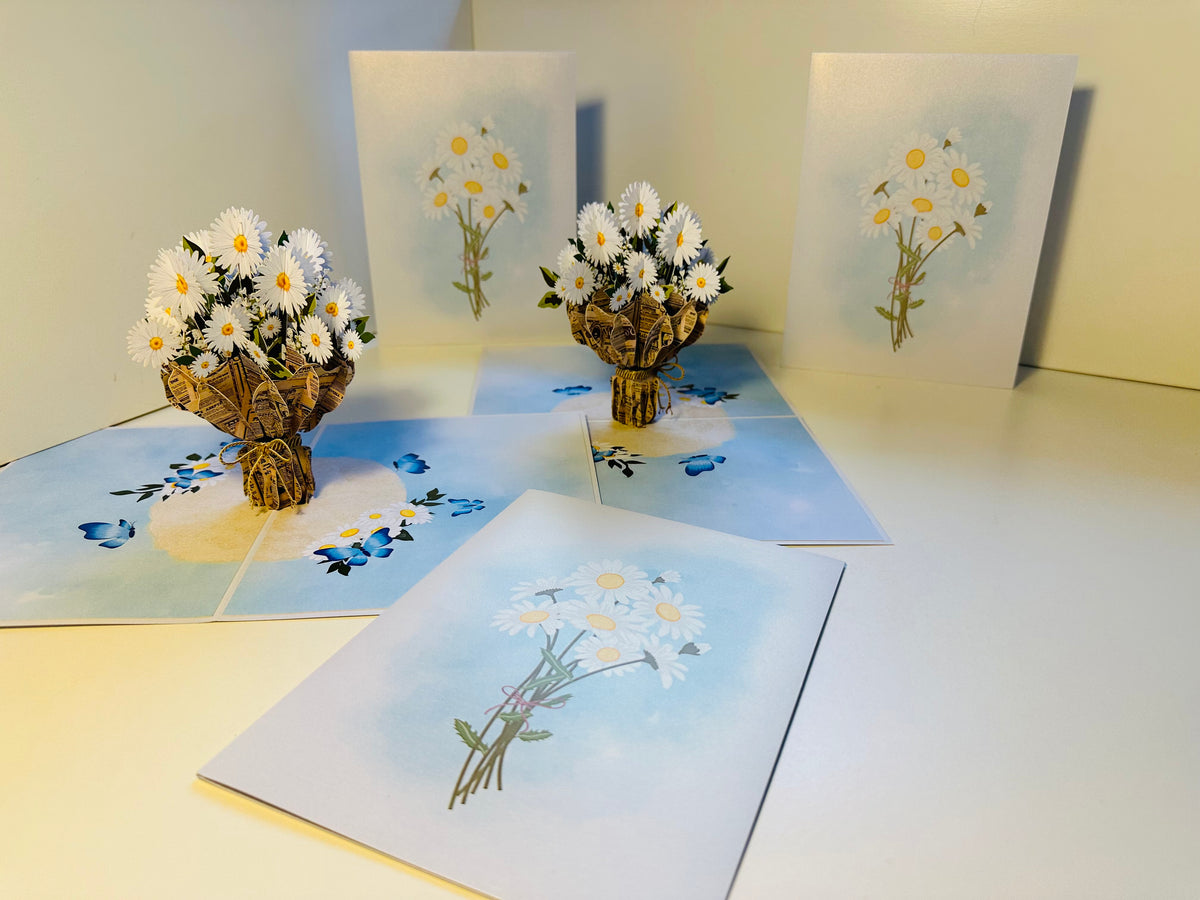 Sweetheart White Daisy Bouquet - Perfect for Spring Season Origami Pop Cards 3D Pop Up Greeting Card Happy Birthday Thank You Handmade Gift Thinking of You Blank Card for Any Occasion Happy Mother's Day Australiana Celebrate the Beauty of Flower