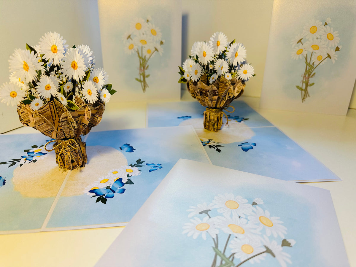 Sweetheart White Daisy Bouquet - Perfect for Spring Season Origami Pop Cards 3D Pop Up Greeting Card Happy Birthday Thank You Handmade Gift Thinking of You Blank Card for Any Occasion Happy Mother's Day Australiana Celebrate the Beauty of Flower