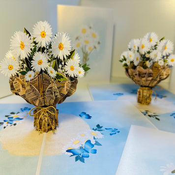 Sweetheart White Daisy Bouquet - Perfect for Spring Season Origami Pop Cards 3D Pop Up Greeting Card Happy Birthday Thank You Handmade Gift Thinking of You Blank Card for Any Occasion Happy Mother's Day Australiana Celebrate the Beauty of Flower