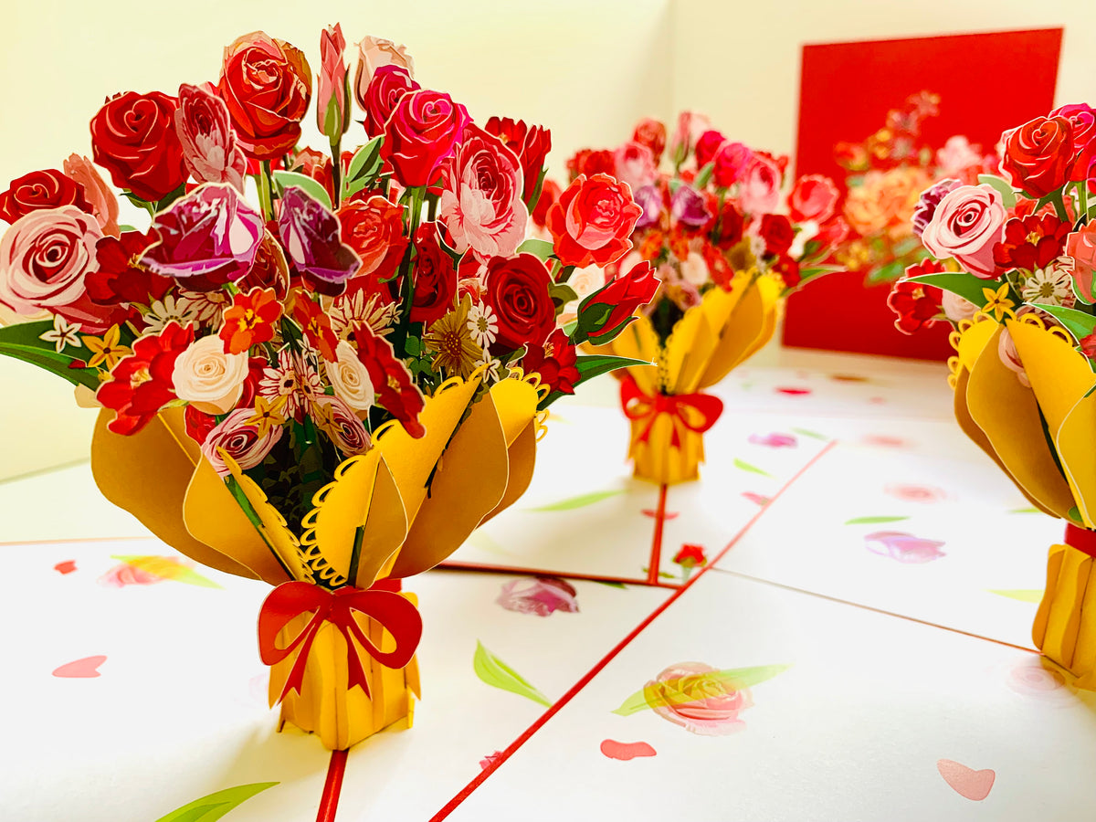 Sweetheart Flower Bouquet for any Special Occasion Origami Pop Cards 3D Pop Up Greeting Card Happy Birthday Thank You Handmade Gift Thinking of You Blank Card for Any Occasion Happy Mother's Day Happy Father's Australiana Celebrate and Romantic