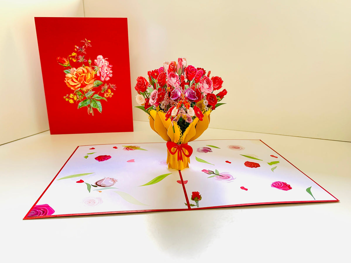 Sweetheart Flower Bouquet for any Special Occasion Origami Pop Cards 3D Pop Up Greeting Card Happy Birthday Thank You Handmade Gift Thinking of You Blank Card for Any Occasion Happy Mother's Day Happy Father's Australiana Celebrate and Romantic