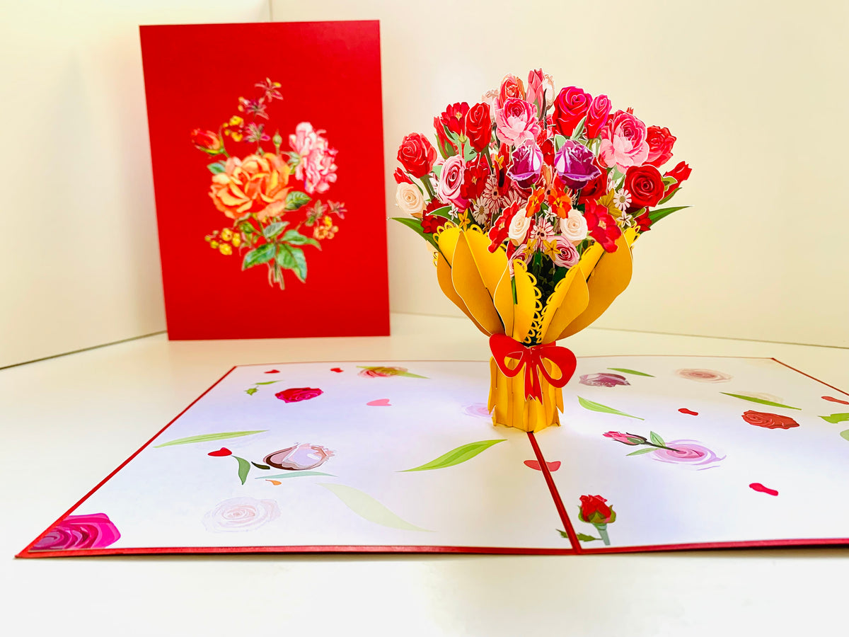 Sweetheart Flower Bouquet for any Special Occasion Origami Pop Cards 3D Pop Up Greeting Card Happy Birthday Thank You Handmade Gift Thinking of You Blank Card for Any Occasion Happy Mother's Day Happy Father's Australiana Celebrate and Romantic