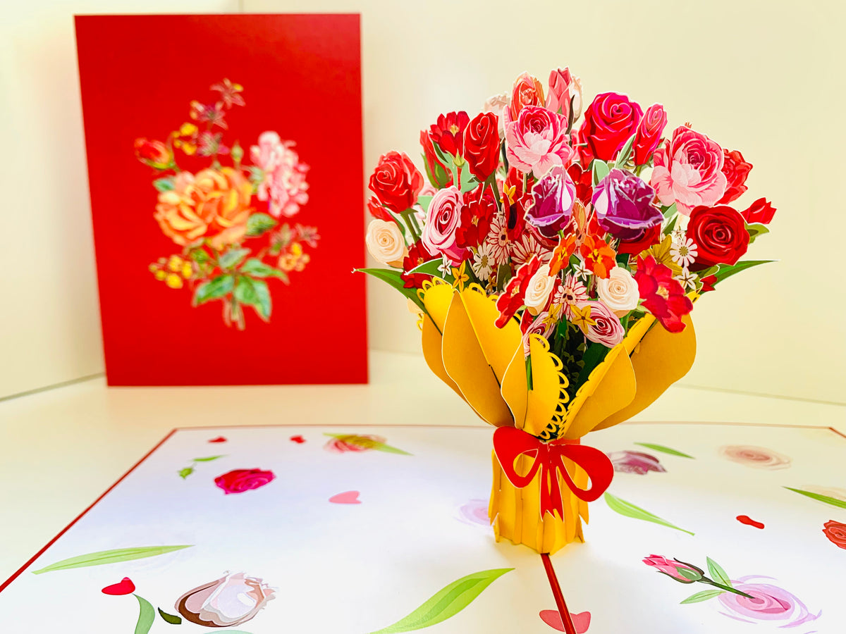 Sweetheart Flower Bouquet for any Special Occasion Origami Pop Cards 3D Pop Up Greeting Card Happy Birthday Thank You Handmade Gift Thinking of You Blank Card for Any Occasion Happy Mother's Day Happy Father's Australiana Celebrate and Romantic
