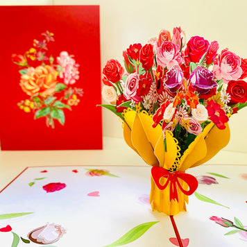 Sweetheart Flower Bouquet for any Special Occasion Origami Pop Cards 3D Pop Up Greeting Card Happy Birthday Thank You Handmade Gift Thinking of You Blank Card for Any Occasion Happy Mother's Day Happy Father's Australiana Celebrate and Romantic