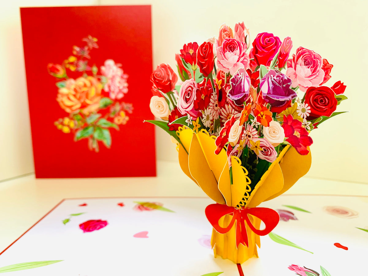 Sweetheart Flower Bouquet for any Special Occasion Origami Pop Cards 3D Pop Up Greeting Card Happy Birthday Thank You Handmade Gift Thinking of You Blank Card for Any Occasion Happy Mother's Day Happy Father's Australiana Celebrate and Romantic
