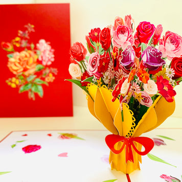 Sweetheart Flower Bouquet for any Special Occasion Origami Pop Cards 3D Pop Up Greeting Card Happy Birthday Thank You Handmade Gift Thinking of You Blank Card for Any Occasion Happy Mother's Day Happy Father's Australiana Celebrate and Romantic