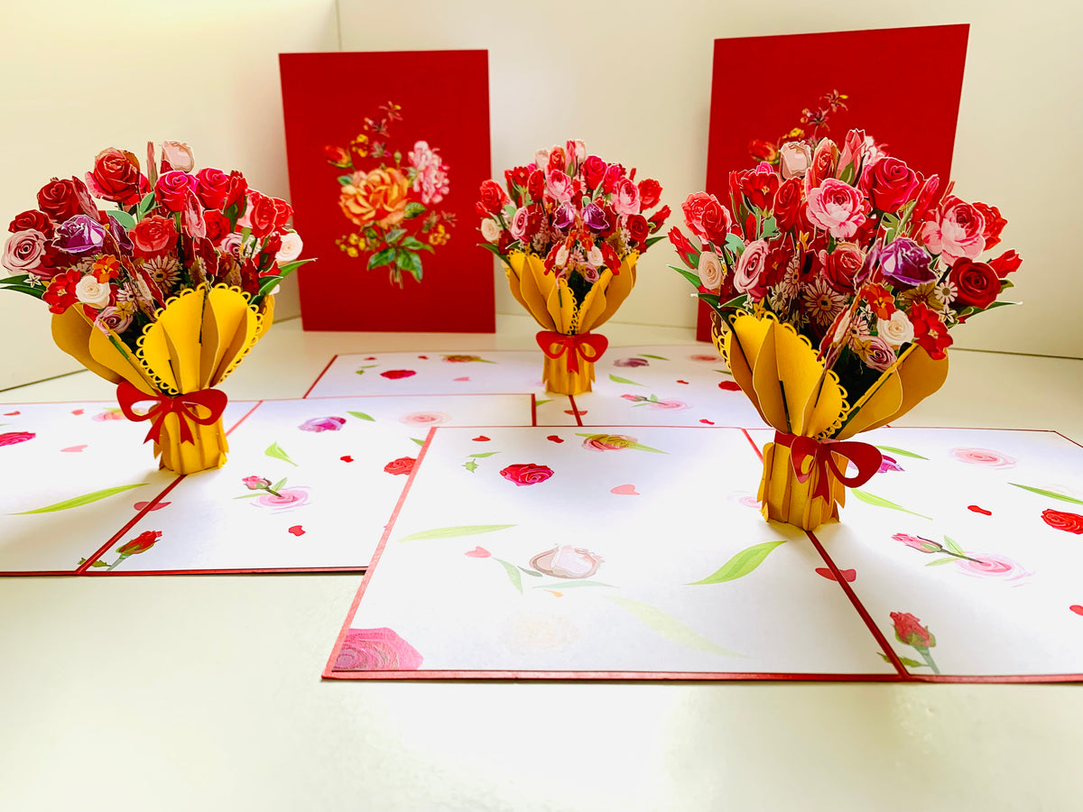 Sweetheart Flower Bouquet for any Special Occasion Origami Pop Cards 3D Pop Up Greeting Card Happy Birthday Thank You Handmade Gift Thinking of You Blank Card for Any Occasion Happy Mother's Day Happy Father's Australiana Celebrate and Romantic