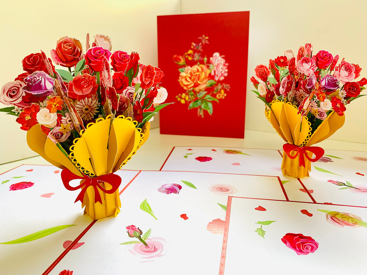 Sweetheart Flower Bouquet for any Special Occasion Origami Pop Cards 3D Pop Up Greeting Card Happy Birthday Thank You Handmade Gift Thinking of You Blank Card for Any Occasion Happy Mother's Day Happy Father's Australiana Celebrate and Romantic