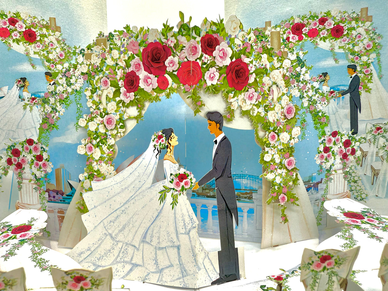 Sydney Harbour Wedding with Bride & Groom 3D POP UP GREETING CARD - Created by Origami Pop Cards – 3D Pop Up Greeting Cards, Australian Design & Handmade, 3D Pop Up Magical Paper Cards, Handmade Pop Up Cards Celebrate Love Anniversary Heart Fell Romantic