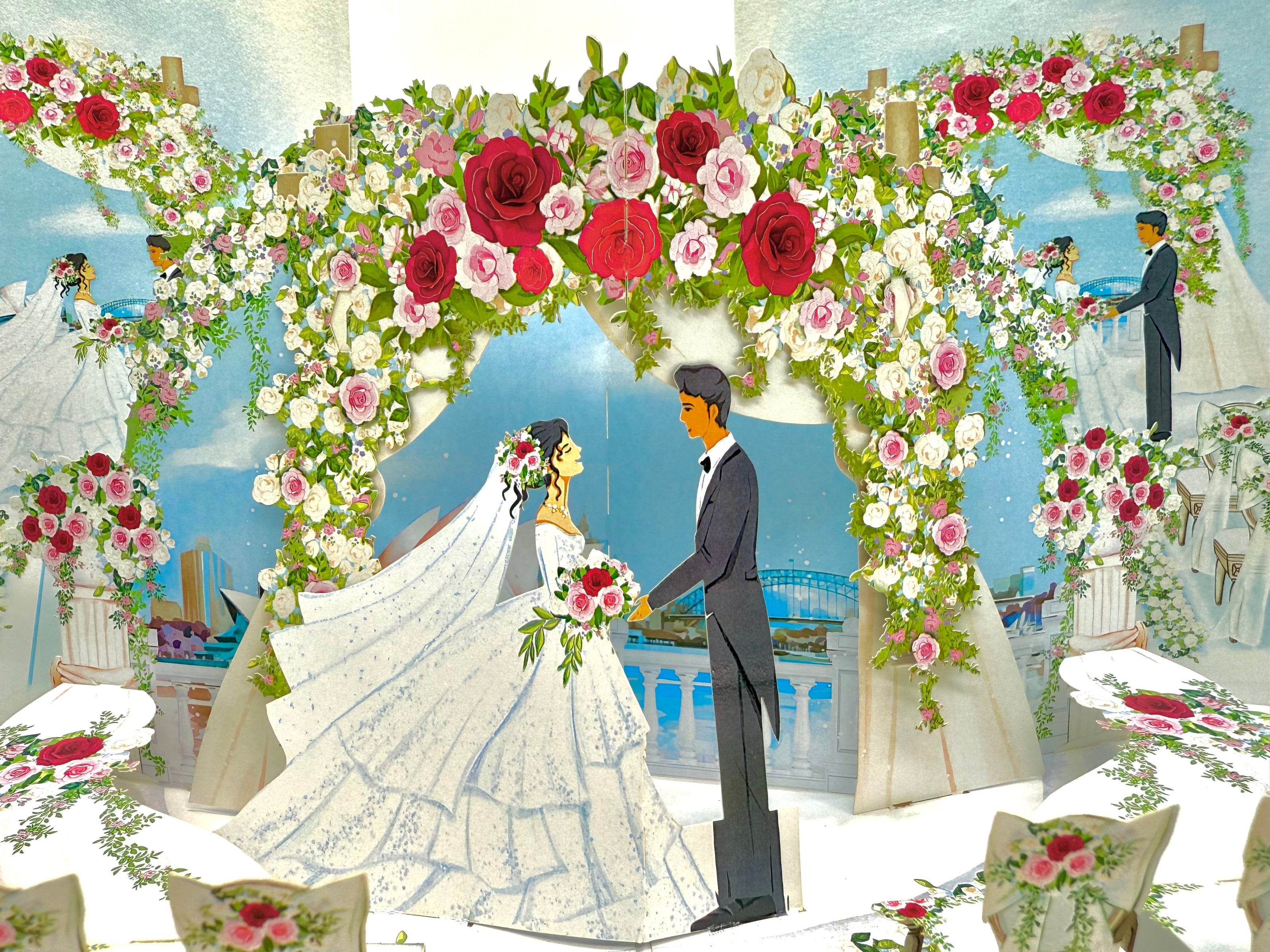 Sydney Harbour Wedding with Bride & Groom 3D POP UP GREETING CARD - Created by Origami Pop Cards – 3D Pop Up Greeting Cards, Australian Design & Handmade, 3D Pop Up Magical Paper Cards, Handmade Pop Up Cards Celebrate Love Anniversary Heart Fell Romantic