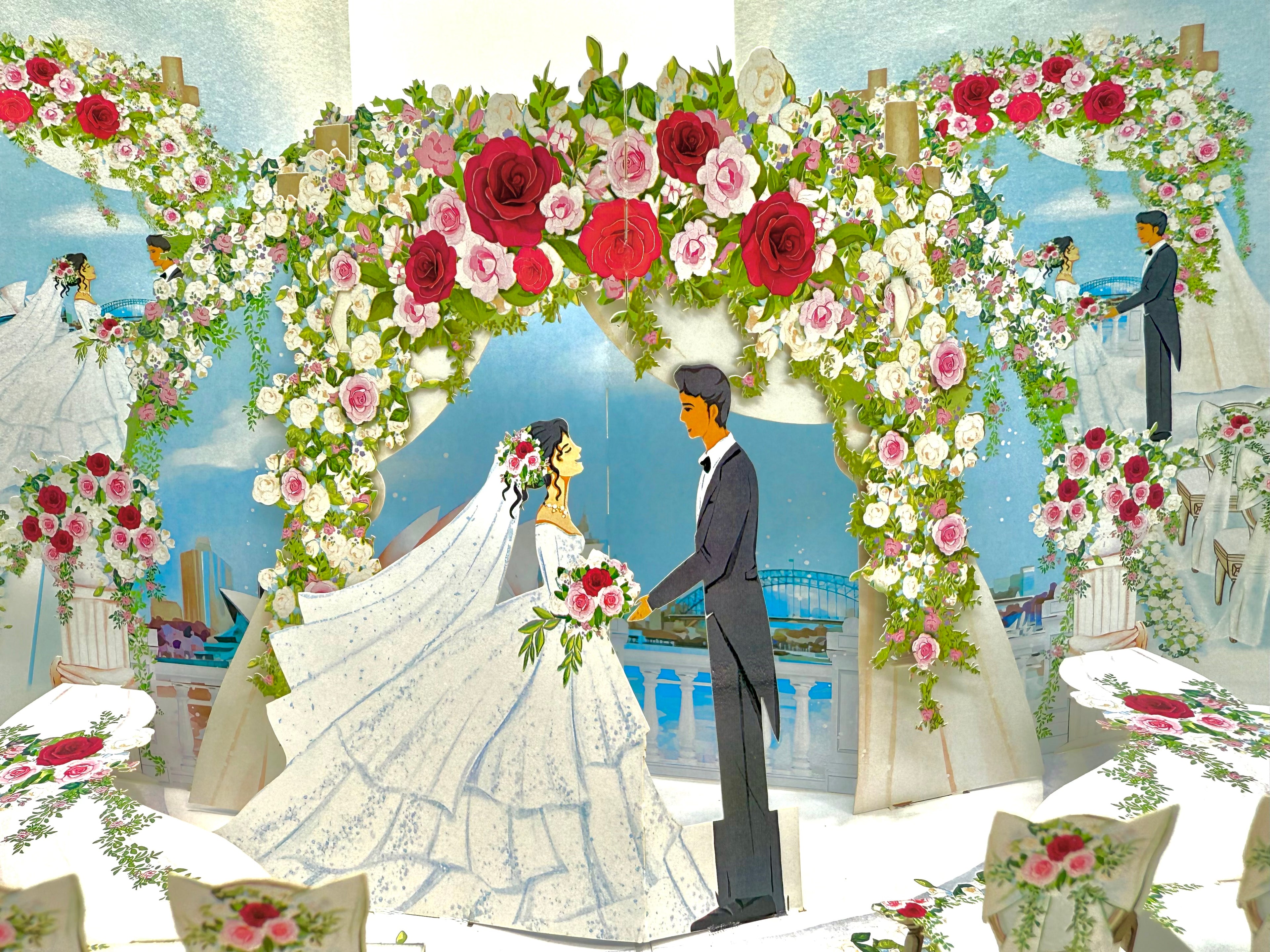 Sydney Harbour Wedding with Bride & Groom 3D POP UP GREETING CARD - Created by Origami Pop Cards – 3D Pop Up Greeting Cards, Australian Design & Handmade, 3D Pop Up Magical Paper Cards, Handmade Pop Up Cards Celebrate Love Anniversary Heart Fell Romantic