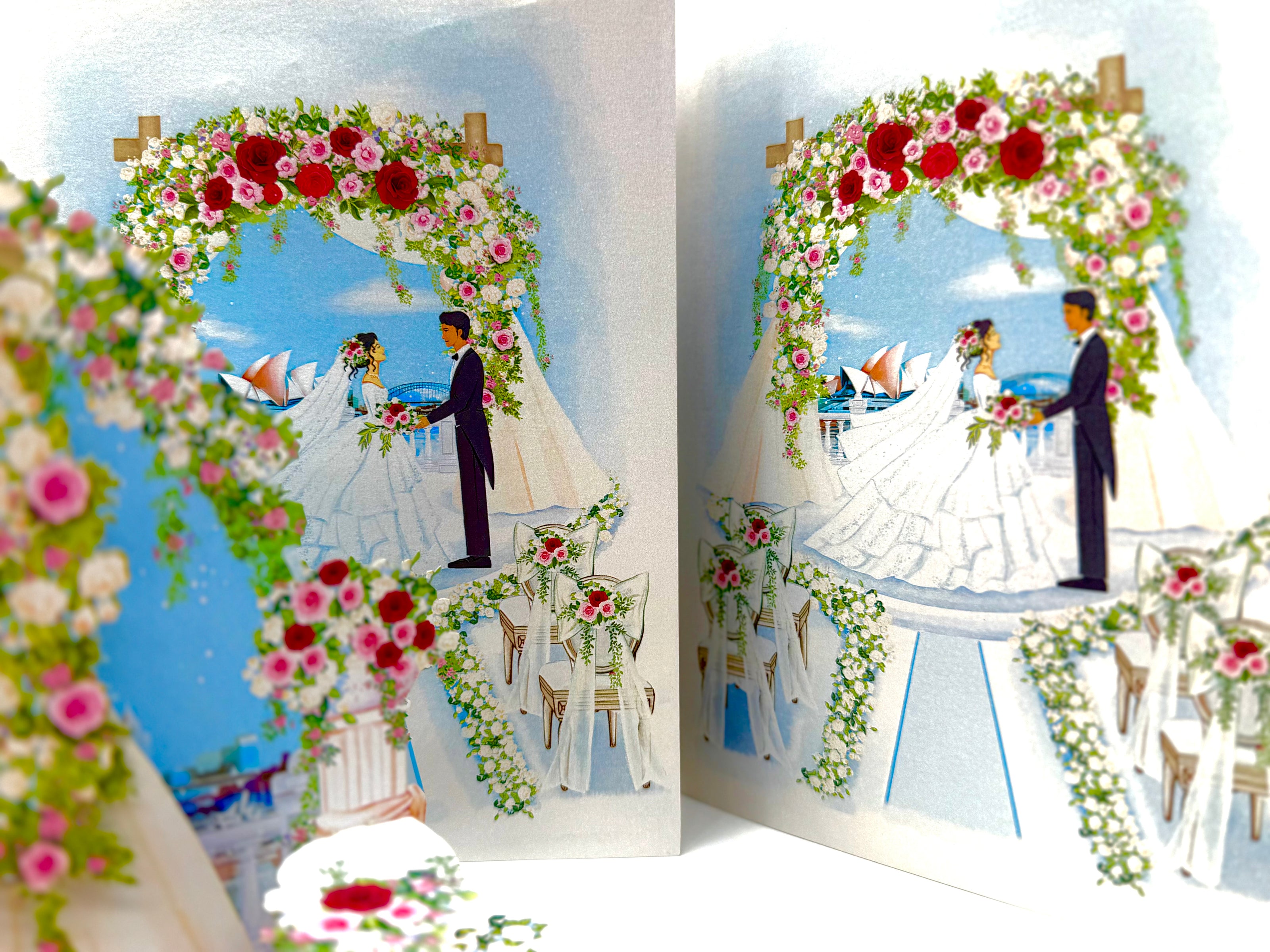 Sydney Harbour Wedding with Bride & Groom 3D POP UP GREETING CARD - Created by Origami Pop Cards – 3D Pop Up Greeting Cards, Australian Design & Handmade, 3D Pop Up Magical Paper Cards, Handmade Pop Up Cards Celebrate Love Anniversary Heart Fell Romantic