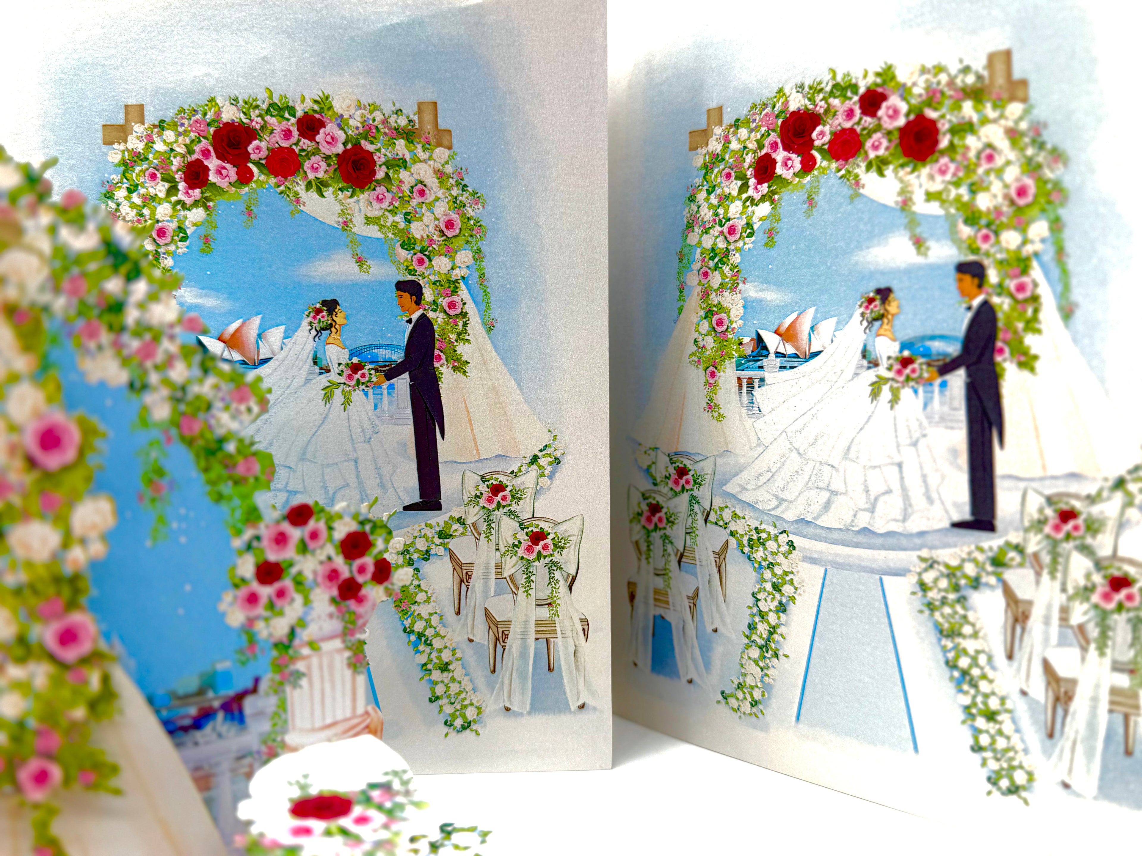 Sydney Harbour Wedding with Bride & Groom 3D POP UP GREETING CARD - Created by Origami Pop Cards – 3D Pop Up Greeting Cards, Australian Design & Handmade, 3D Pop Up Magical Paper Cards, Handmade Pop Up Cards Celebrate Love Anniversary Heart Fell Romantic