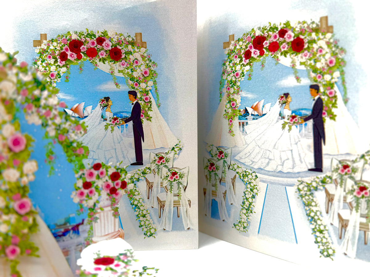 Sydney Harbour Wedding with Bride & Groom 3D POP UP GREETING CARD - Created by Origami Pop Cards – 3D Pop Up Greeting Cards, Australian Design & Handmade, 3D Pop Up Magical Paper Cards, Handmade Pop Up Cards Celebrate Love Anniversary Heart Fell