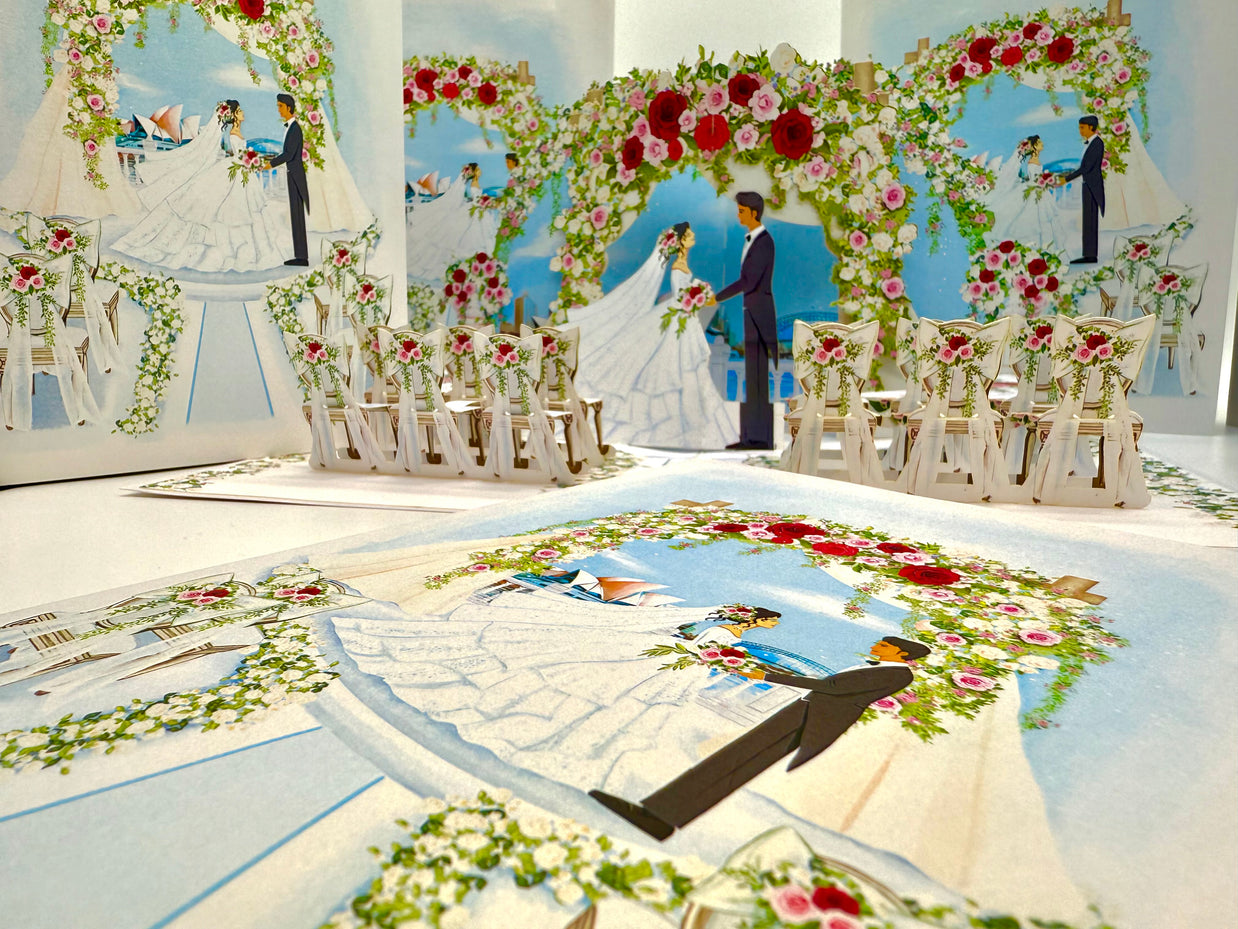 Sydney Harbour Wedding with Bride & Groom 3D POP UP GREETING CARD - Created by Origami Pop Cards – 3D Pop Up Greeting Cards, Australian Design & Handmade, 3D Pop Up Magical Paper Cards, Handmade Pop Up Cards Celebrate Love Anniversary Heart Fell Romantic