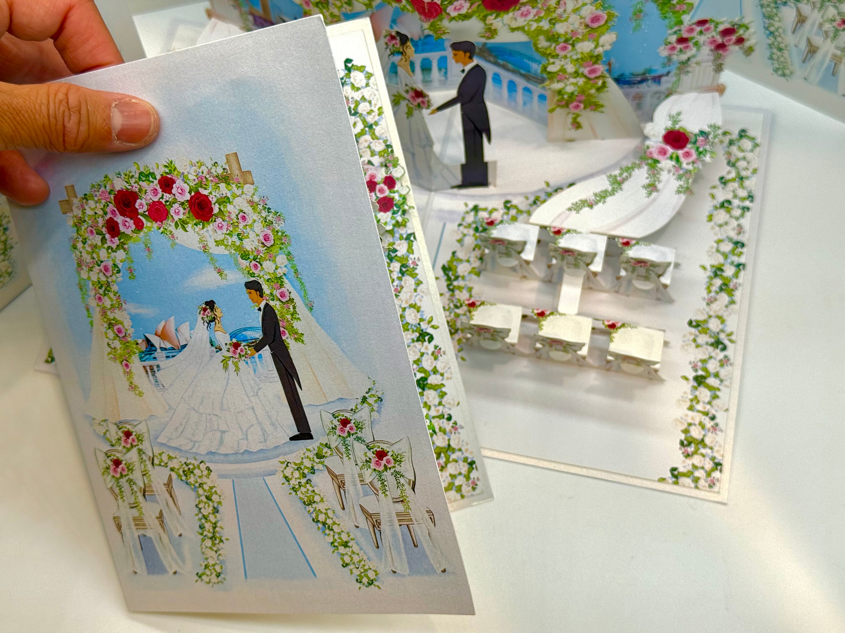 Sydney Harbour Wedding with Bride & Groom 3D POP UP GREETING CARD - Created by Origami Pop Cards – 3D Pop Up Greeting Cards, Australian Design & Handmade, 3D Pop Up Magical Paper Cards, Handmade Pop Up Cards Celebrate Love Anniversary Heart Fell Romantic