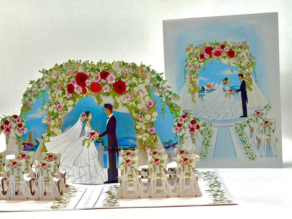 Sydney Harbour Wedding with Bride & Groom 3D POP UP GREETING CARD - Created by Origami Pop Cards – 3D Pop Up Greeting Cards, Australian Design & Handmade, 3D Pop Up Magical Paper Cards, Handmade Pop Up Cards Celebrate Love Anniversary Heart Fell Romantic