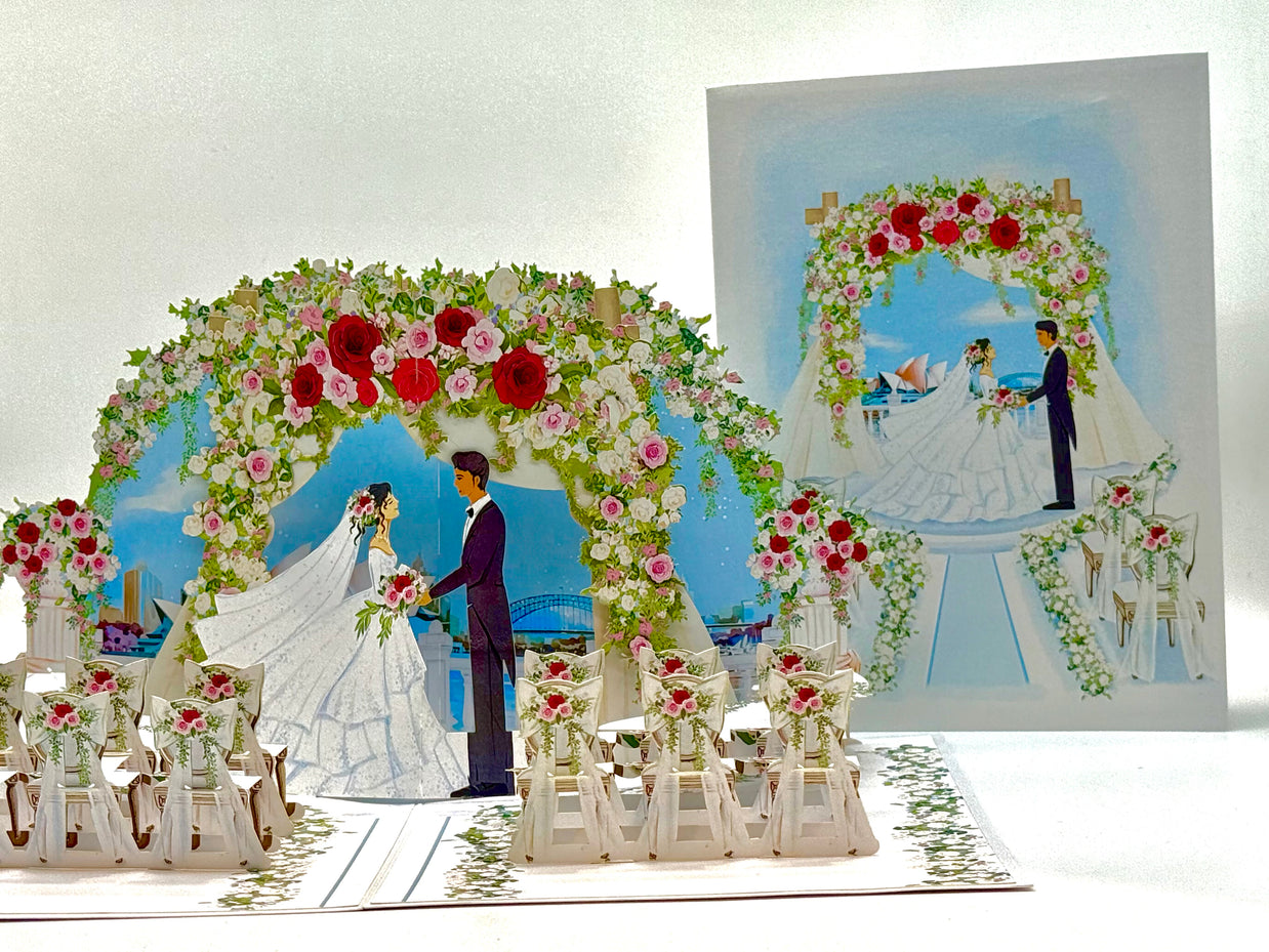 Sydney Harbour Wedding with Bride & Groom 3D POP UP GREETING CARD - Created by Origami Pop Cards – 3D Pop Up Greeting Cards, Australian Design & Handmade, 3D Pop Up Magical Paper Cards, Handmade Pop Up Cards Celebrate Love Anniversary Heart Fell Romantic
