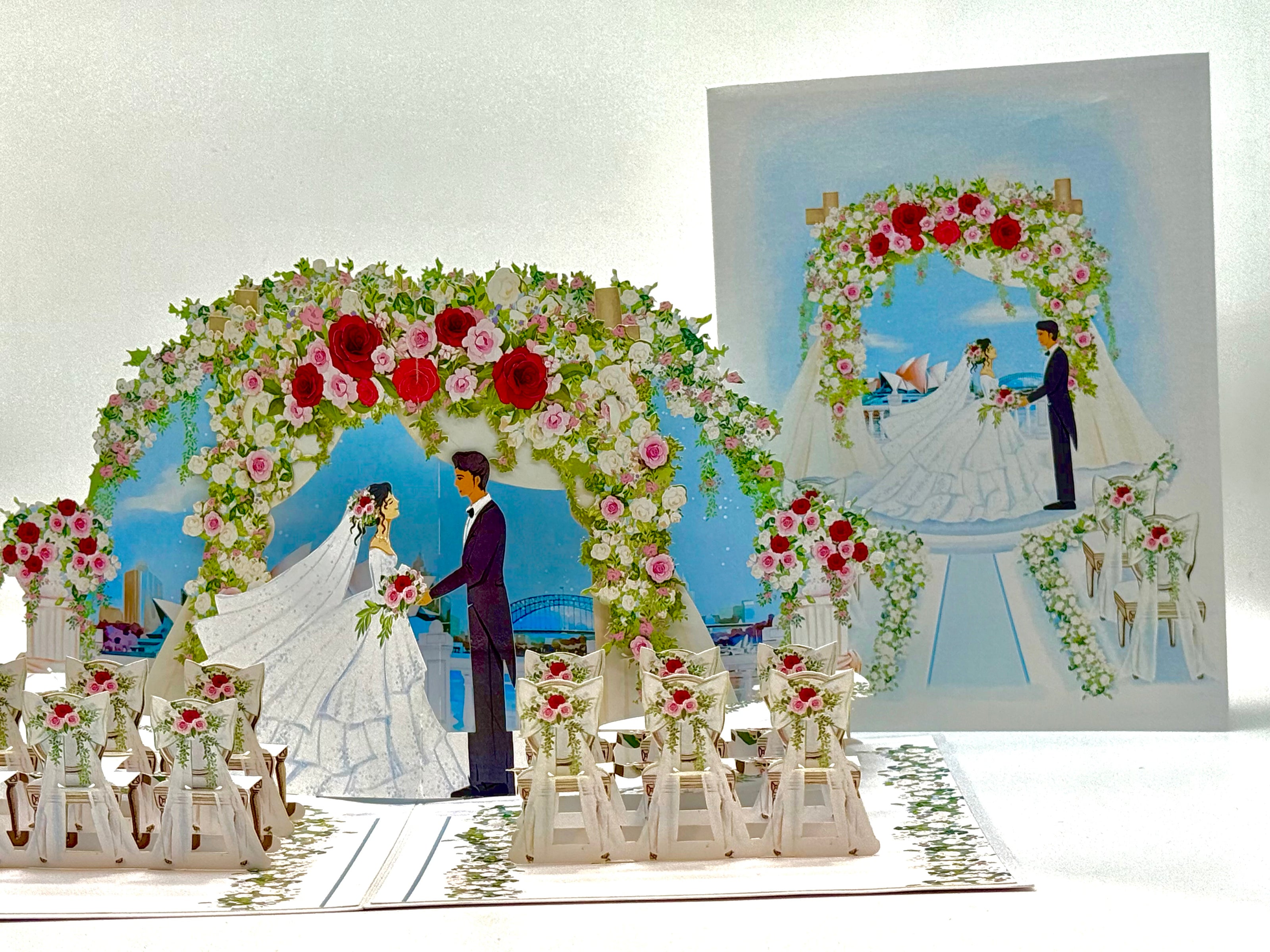 Sydney Harbour Wedding with Bride & Groom 3D POP UP GREETING CARD - Created by Origami Pop Cards – 3D Pop Up Greeting Cards, Australian Design & Handmade, 3D Pop Up Magical Paper Cards, Handmade Pop Up Cards Celebrate Love Anniversary Heart Fell Romantic