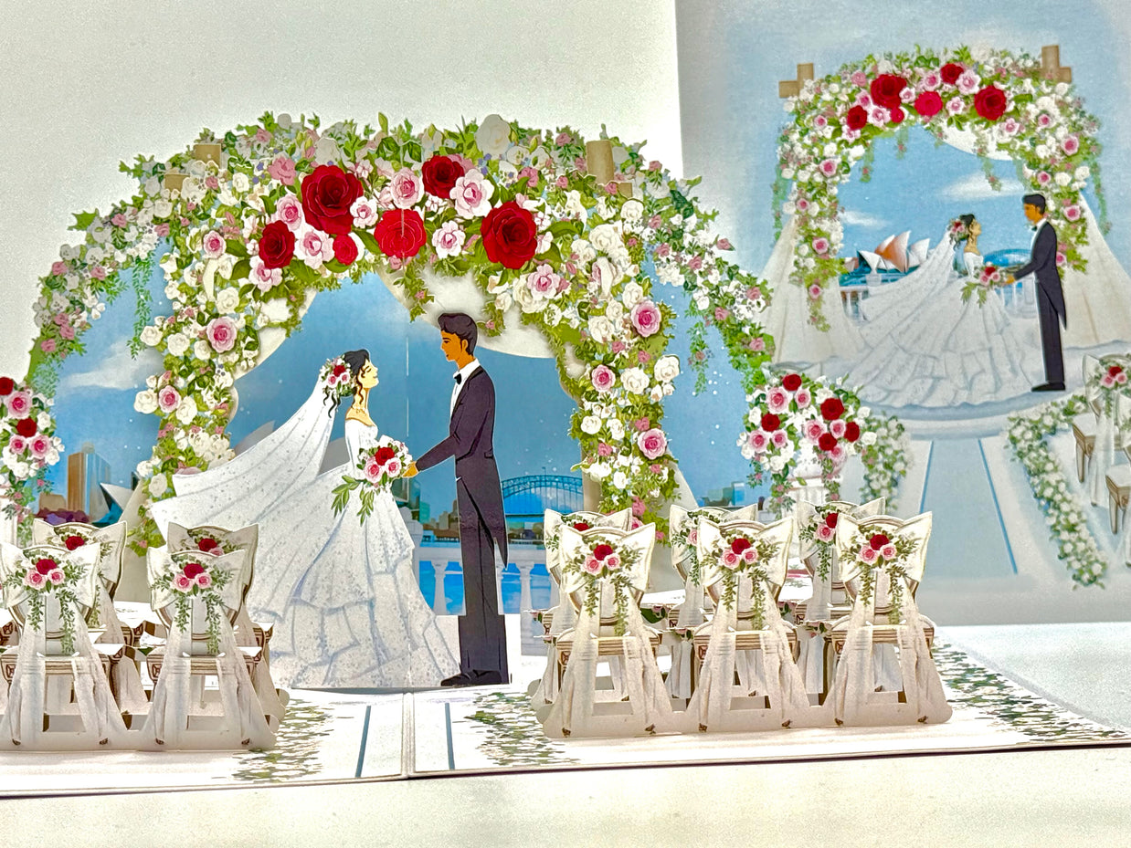Sydney Harbour Wedding with Bride & Groom 3D POP UP GREETING CARD - Created by Origami Pop Cards – 3D Pop Up Greeting Cards, Australian Design & Handmade, 3D Pop Up Magical Paper Cards, Handmade Pop Up Cards Celebrate Love Anniversary Heart Fell Romantic