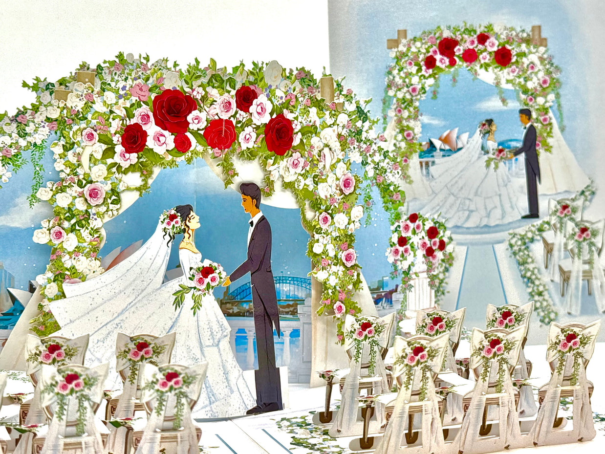 Sydney Harbour Wedding with Bride & Groom 3D POP UP GREETING CARD - Created by Origami Pop Cards – 3D Pop Up Greeting Cards, Australian Design & Handmade, 3D Pop Up Magical Paper Cards, Handmade Pop Up Cards Celebrate Love Anniversary Heart Fell Romantic