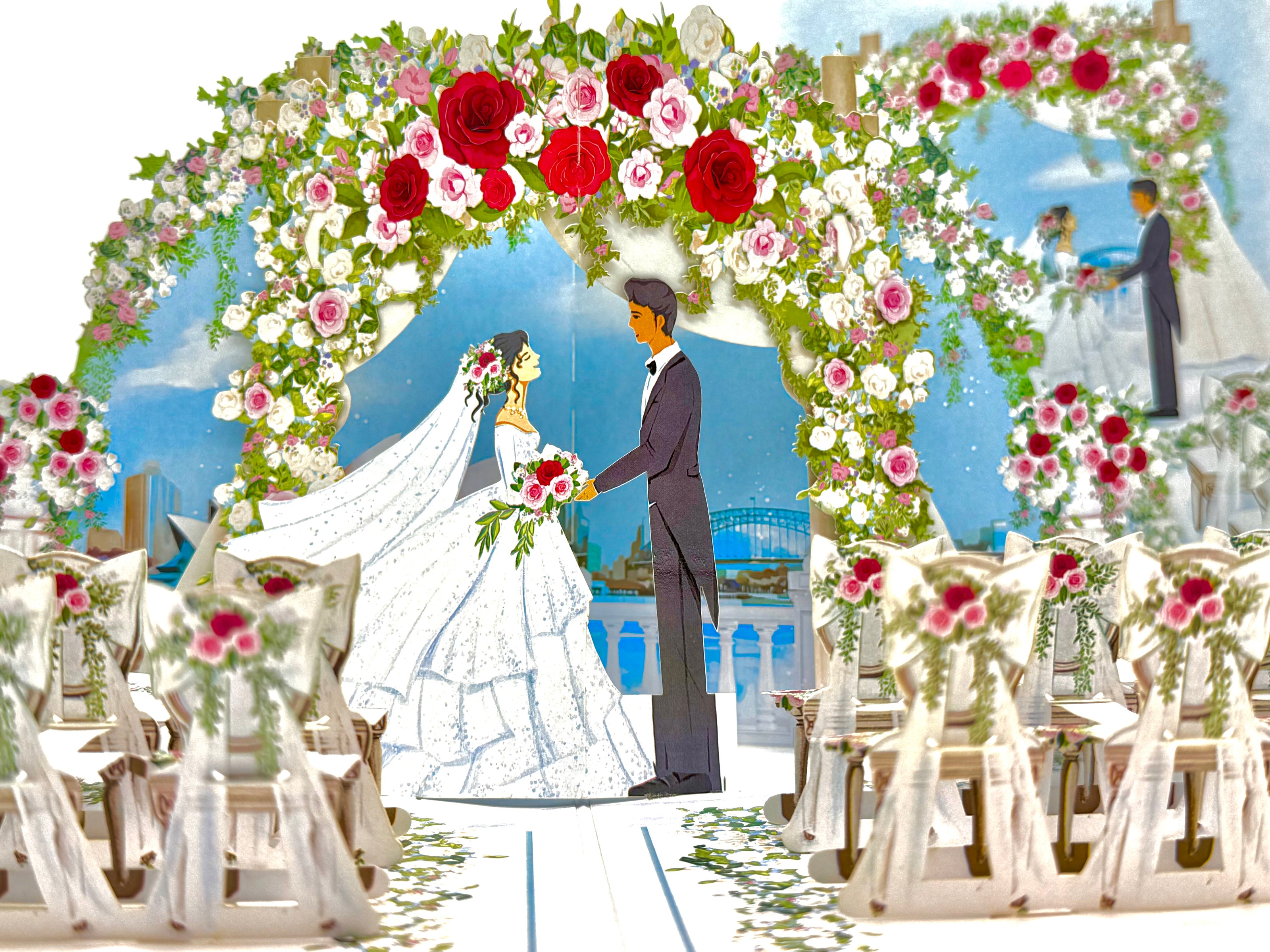 Sydney Harbour Wedding with Bride & Groom 3D POP UP GREETING CARD - Created by Origami Pop Cards – 3D Pop Up Greeting Cards, Australian Design & Handmade, 3D Pop Up Magical Paper Cards, Handmade Pop Up Cards Celebrate Love Anniversary Heart Fell Romantic