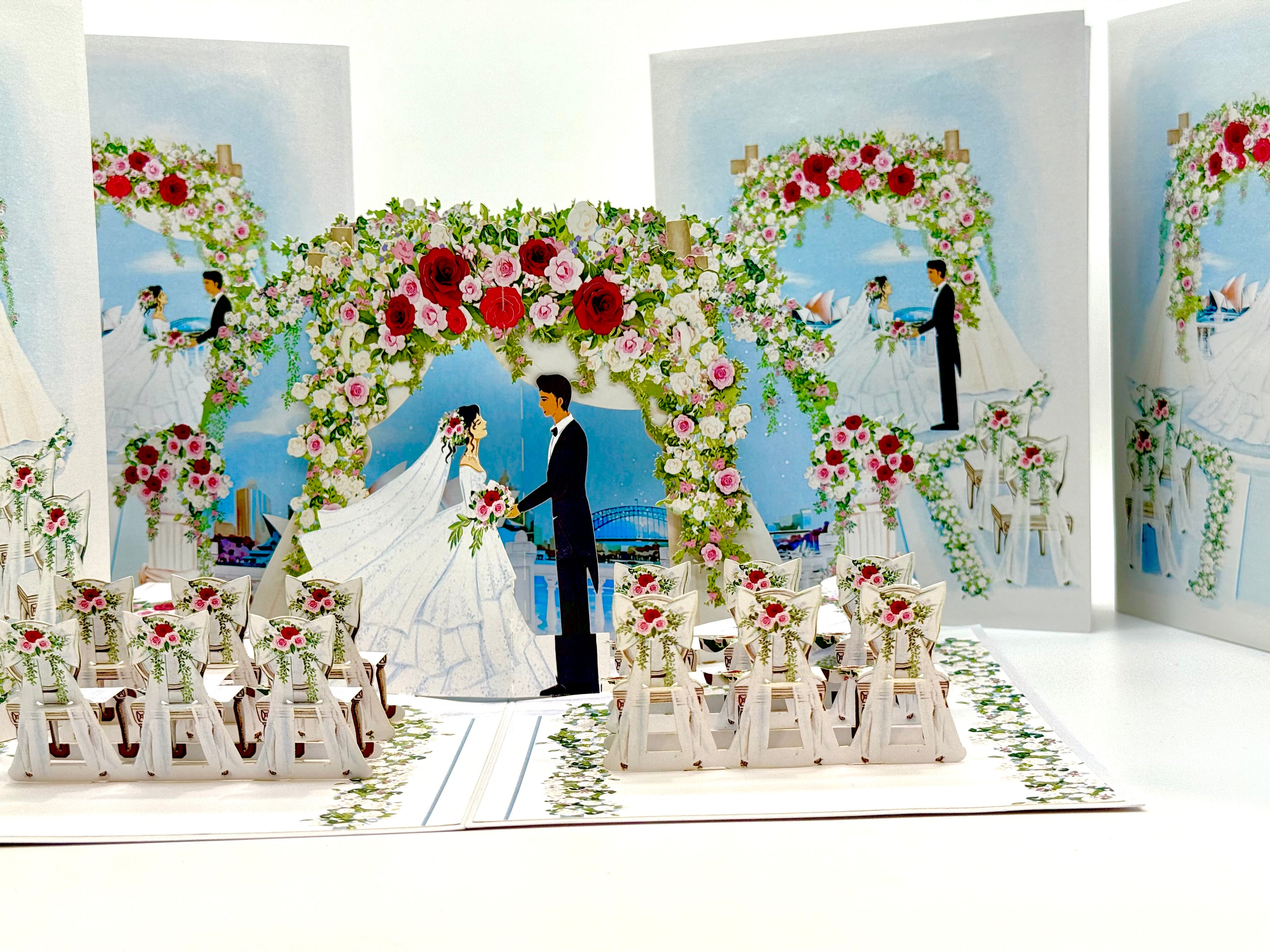 Sydney Harbour Wedding with Bride & Groom 3D POP UP GREETING CARD - Created by Origami Pop Cards – 3D Pop Up Greeting Cards, Australian Design & Handmade, 3D Pop Up Magical Paper Cards, Handmade Pop Up Cards Celebrate Love Anniversary Heart Fell Romantic