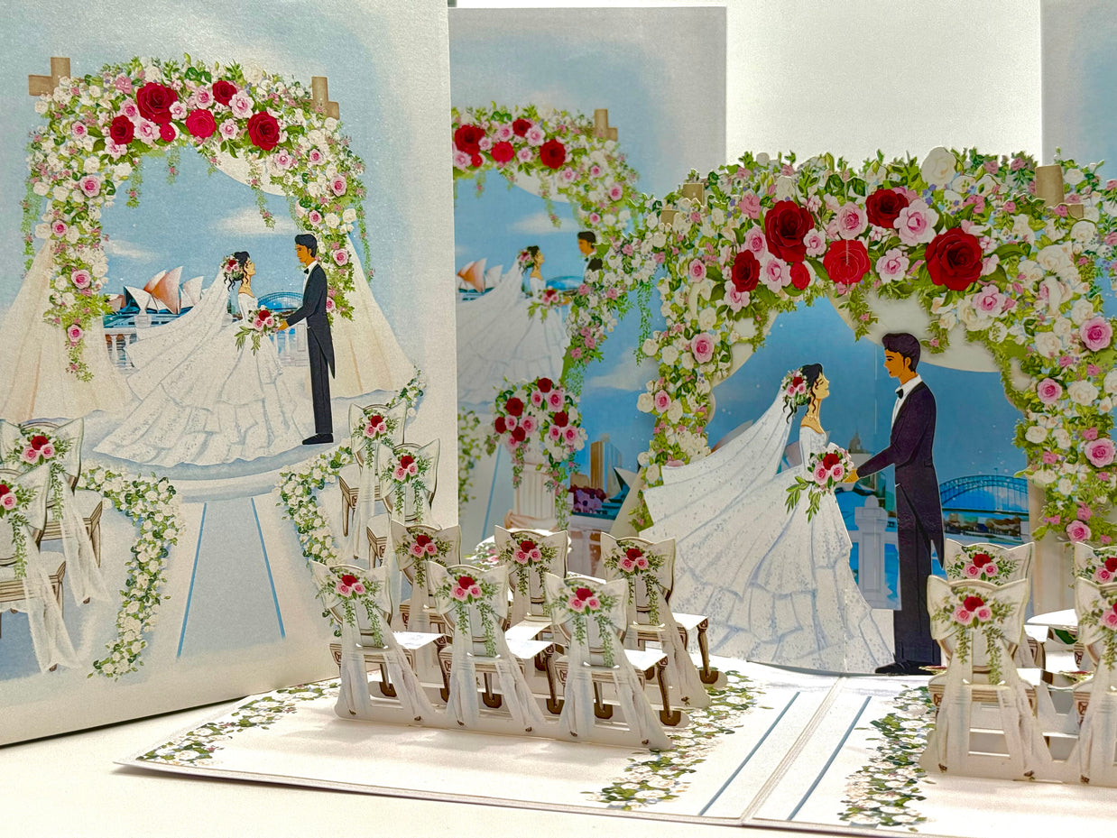 Sydney Harbour Wedding with Bride & Groom 3D POP UP GREETING CARD - Created by Origami Pop Cards – 3D Pop Up Greeting Cards, Australian Design & Handmade, 3D Pop Up Magical Paper Cards, Handmade Pop Up Cards Celebrate Love Anniversary Heart Fell Romantic
