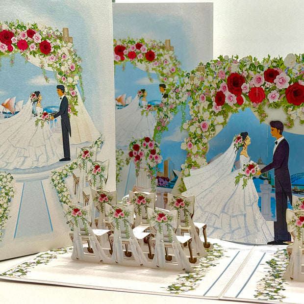 Sydney Harbour Wedding with Bride & Groom 3D POP UP GREETING CARD - Created by Origami Pop Cards – 3D Pop Up Greeting Cards, Australian Design & Handmade, 3D Pop Up Magical Paper Cards, Handmade Pop Up Cards Celebrate Love Anniversary Heart Fell Romantic