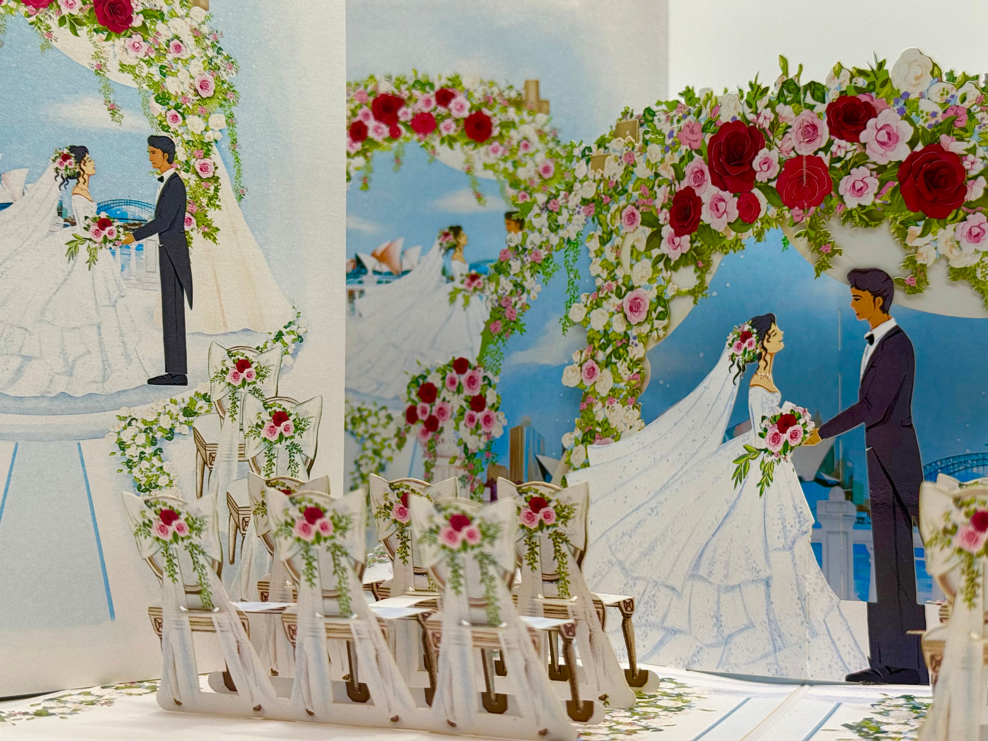 Sydney Harbour Wedding with Bride & Groom 3D POP UP GREETING CARD - Created by Origami Pop Cards – 3D Pop Up Greeting Cards, Australian Design & Handmade, 3D Pop Up Magical Paper Cards, Handmade Pop Up Cards Celebrate Love Anniversary Heart Fell Romantic