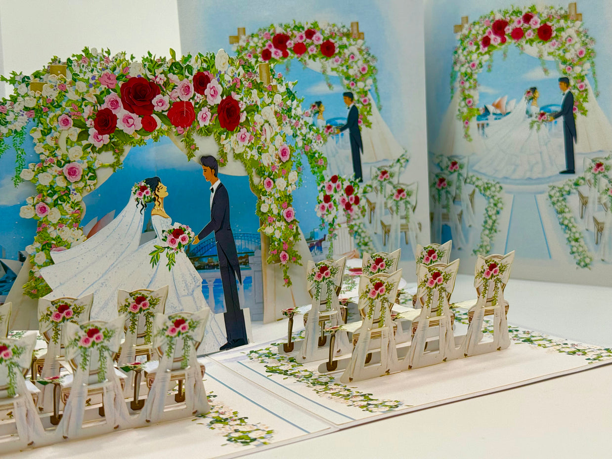 Sydney Harbour Wedding with Bride & Groom 3D POP UP GREETING CARD - Created by Origami Pop Cards – 3D Pop Up Greeting Cards, Australian Design & Handmade, 3D Pop Up Magical Paper Cards, Handmade Pop Up Cards Celebrate Love Anniversary Heart Fell Romantic