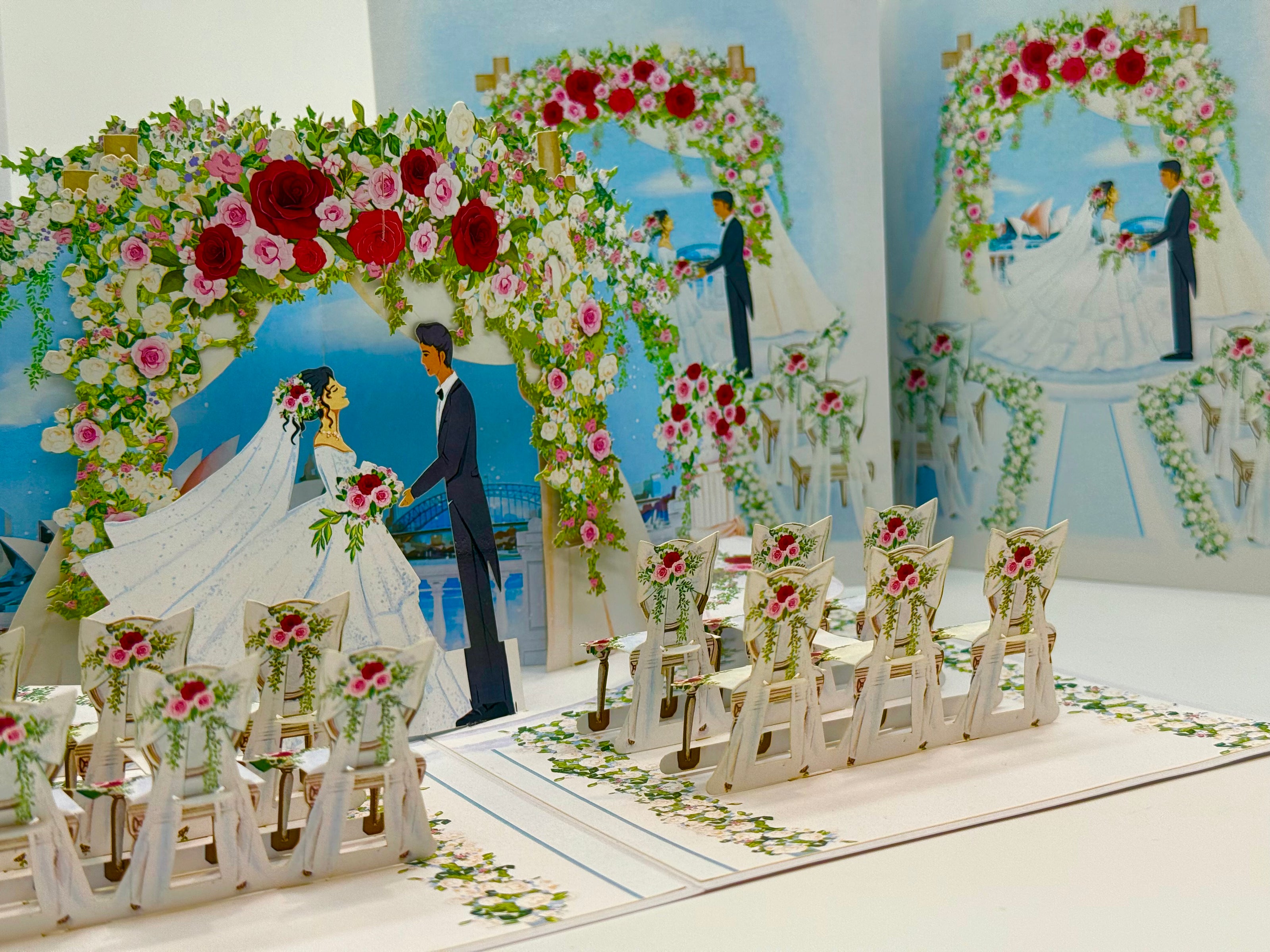 Sydney Harbour Wedding with Bride & Groom 3D POP UP GREETING CARD - Created by Origami Pop Cards – 3D Pop Up Greeting Cards, Australian Design & Handmade, 3D Pop Up Magical Paper Cards, Handmade Pop Up Cards Celebrate Love Anniversary Heart Fell Romantic
