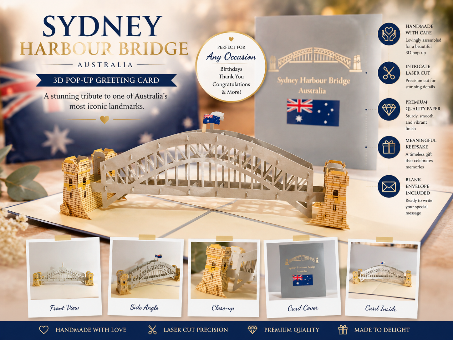 Sydney Harbour Bridge Australia 3D POP UP GREETING CARD - Created by Origami Pop Cards – 3D Pop Up Greeting Cards, Australian Design & Handmade, 3D Pop Up Magical Paper Cards, Handmade Pop Up Cards Celebrate Love Anniversary Heart Fell Romantic