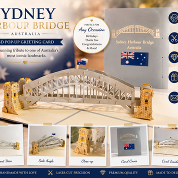 Sydney Harbour Bridge Australia 3D POP UP GREETING CARD - Created by Origami Pop Cards – 3D Pop Up Greeting Cards, Australian Design & Handmade, 3D Pop Up Magical Paper Cards, Handmade Pop Up Cards Celebrate Love Anniversary Heart Fell Romantic