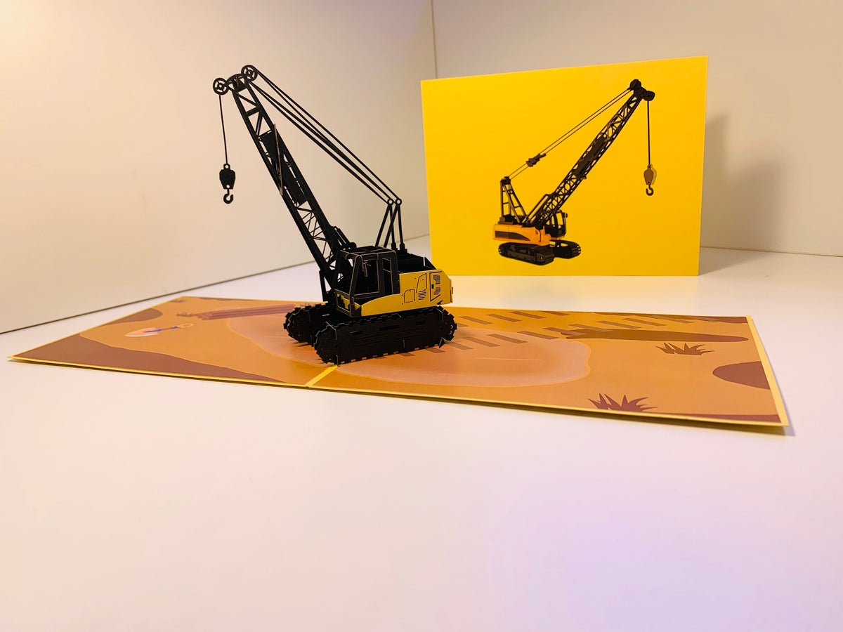 Telescopic Boom Crawler Crane Truck Perfect for Construction Workers or Little Kids Origami Pop Cards 3D Pop Up Greeting Card Thank You Handmade Gift Thinking of You Happy Birthday Occasion Australiana Celebrate the Beauty and Happiness During Special Day
