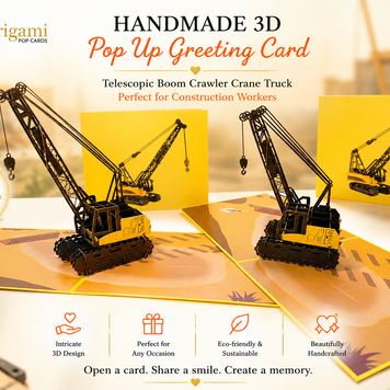 Telescopic Boom Crawler Crane Truck Perfect for Construction Workers or Little Kids Origami Pop Cards 3D Pop Up Greeting Card Thank You Handmade Gift Thinking of You Happy Birthday Occasion Australiana Celebrate the Beauty and Happiness During Special Day