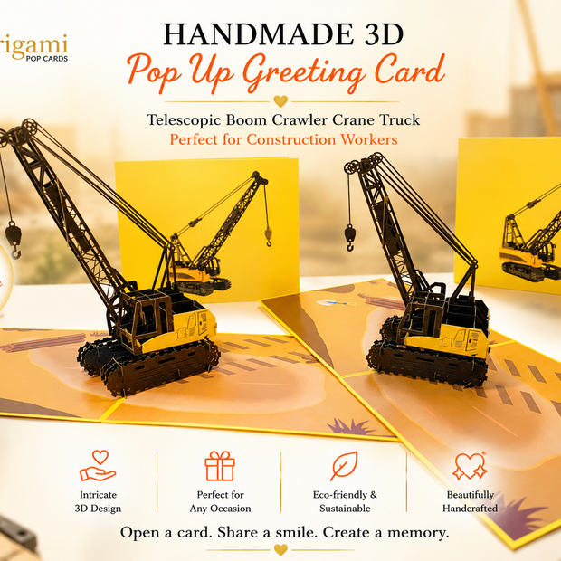 Telescopic Boom Crawler Crane Truck Perfect for Construction Workers or Little Kids Origami Pop Cards 3D Pop Up Greeting Card Thank You Handmade Gift Thinking of You Happy Birthday Occasion Australiana Celebrate the Beauty and Happiness During Special Day
