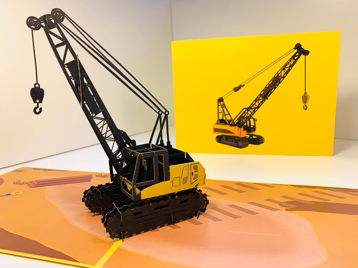 Telescopic Boom Crawler Crane Truck Perfect for Construction Workers or Little Kids Origami Pop Cards 3D Pop Up Greeting Card Thank You Handmade Gift Thinking of You Happy Birthday Occasion Australiana Celebrate the Beauty and Happiness During Special Day