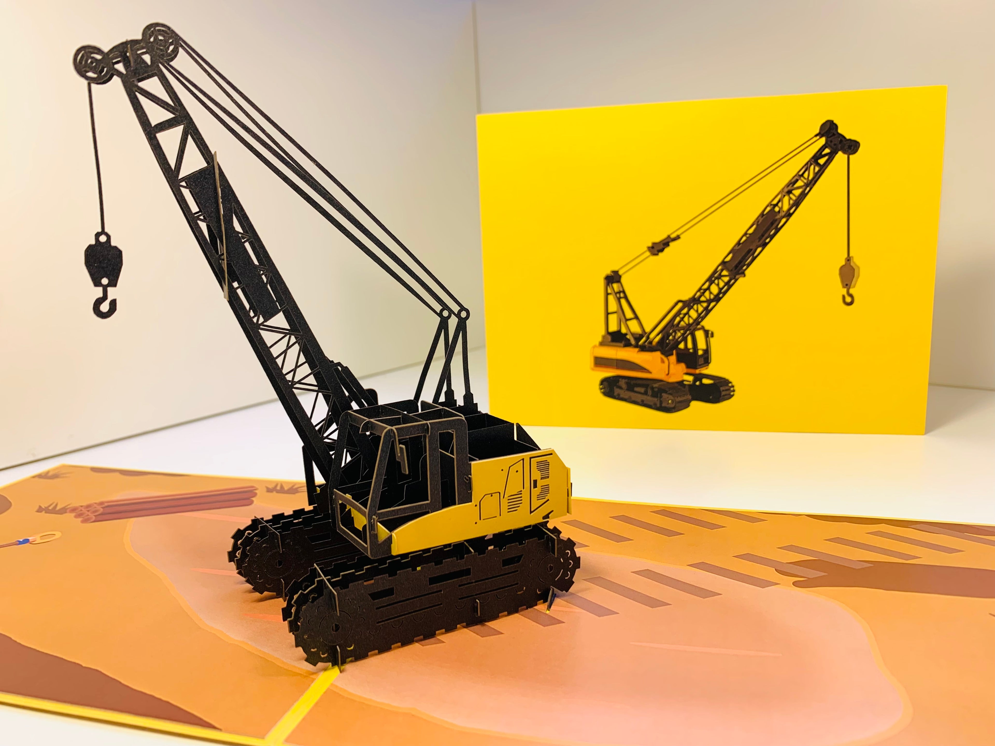 Telescopic Boom Crawler Crane Truck Perfect for Construction Workers or Little Kids Origami Pop Cards 3D Pop Up Greeting Card Thank You Handmade Gift Thinking of You Happy Birthday Occasion Australiana Celebrate the Beauty and Happiness During Special Day