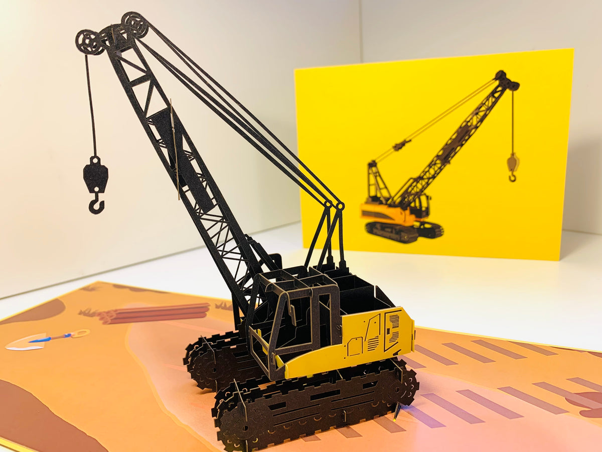 Telescopic Boom Crawler Crane Truck Perfect for Construction Workers or Little Kids Origami Pop Cards 3D Pop Up Greeting Card Thank You Handmade Gift Thinking of You Happy Birthday Occasion Australiana Celebrate the Beauty and Happiness During Special Day