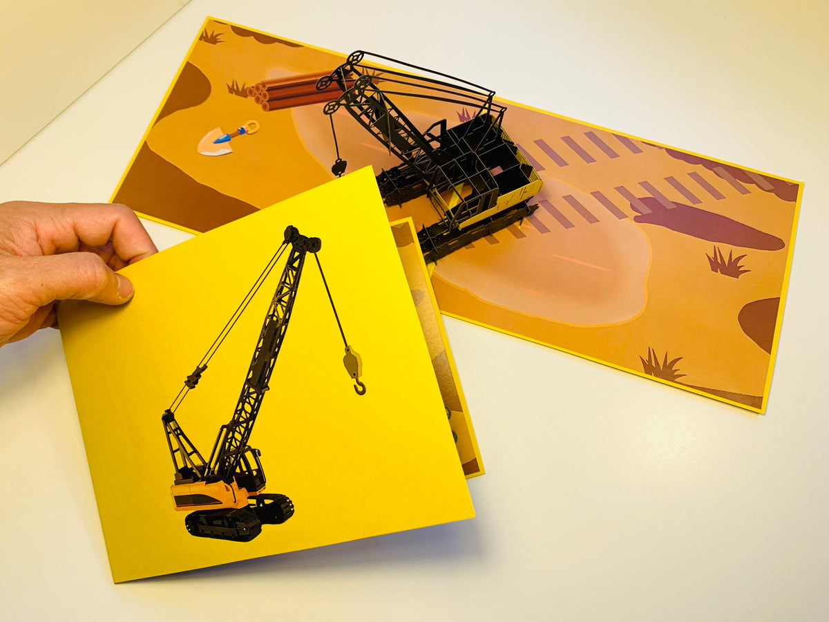 Telescopic Boom Crawler Crane Truck Perfect for Construction Workers or Little Kids Origami Pop Cards 3D Pop Up Greeting Card Thank You Handmade Gift Thinking of You Happy Birthday Occasion Australiana Celebrate the Beauty and Happiness During Special Day