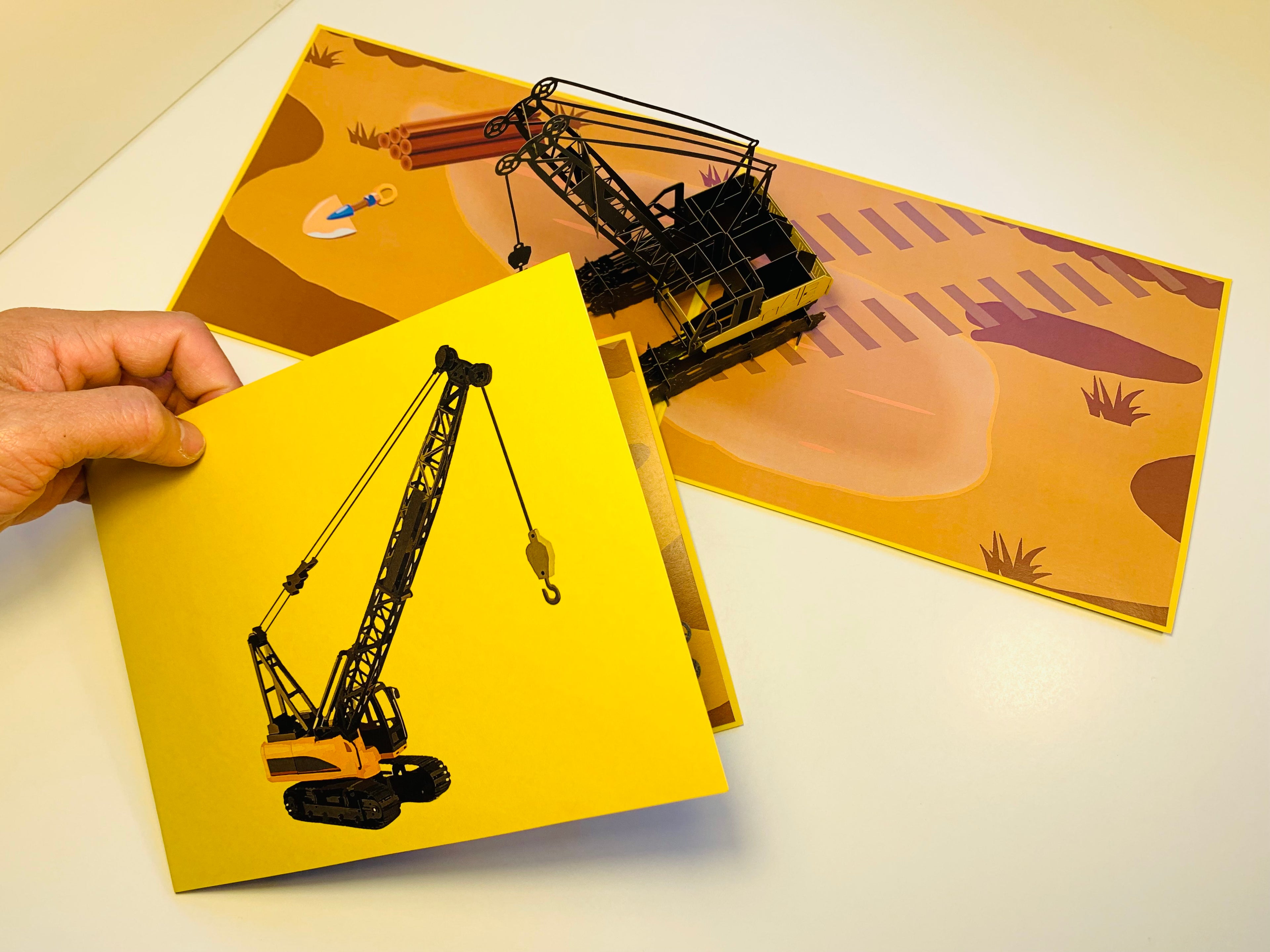 Telescopic Boom Crawler Crane Truck Perfect for Construction Workers or Little Kids Origami Pop Cards 3D Pop Up Greeting Card Thank You Handmade Gift Thinking of You Happy Birthday Occasion Australiana Celebrate the Beauty and Happiness During Special Day