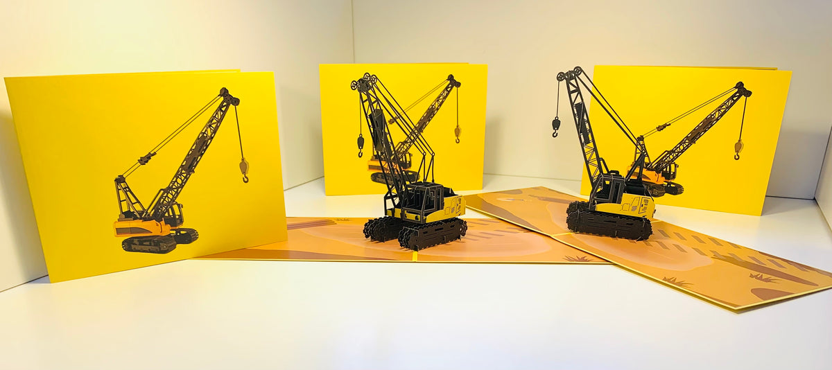 Telescopic Boom Crawler Crane Truck Perfect for Construction Workers or Little Kids Origami Pop Cards 3D Pop Up Greeting Card Thank You Handmade Gift Thinking of You Happy Birthday Occasion Australiana Celebrate the Beauty and Happiness During Special Day