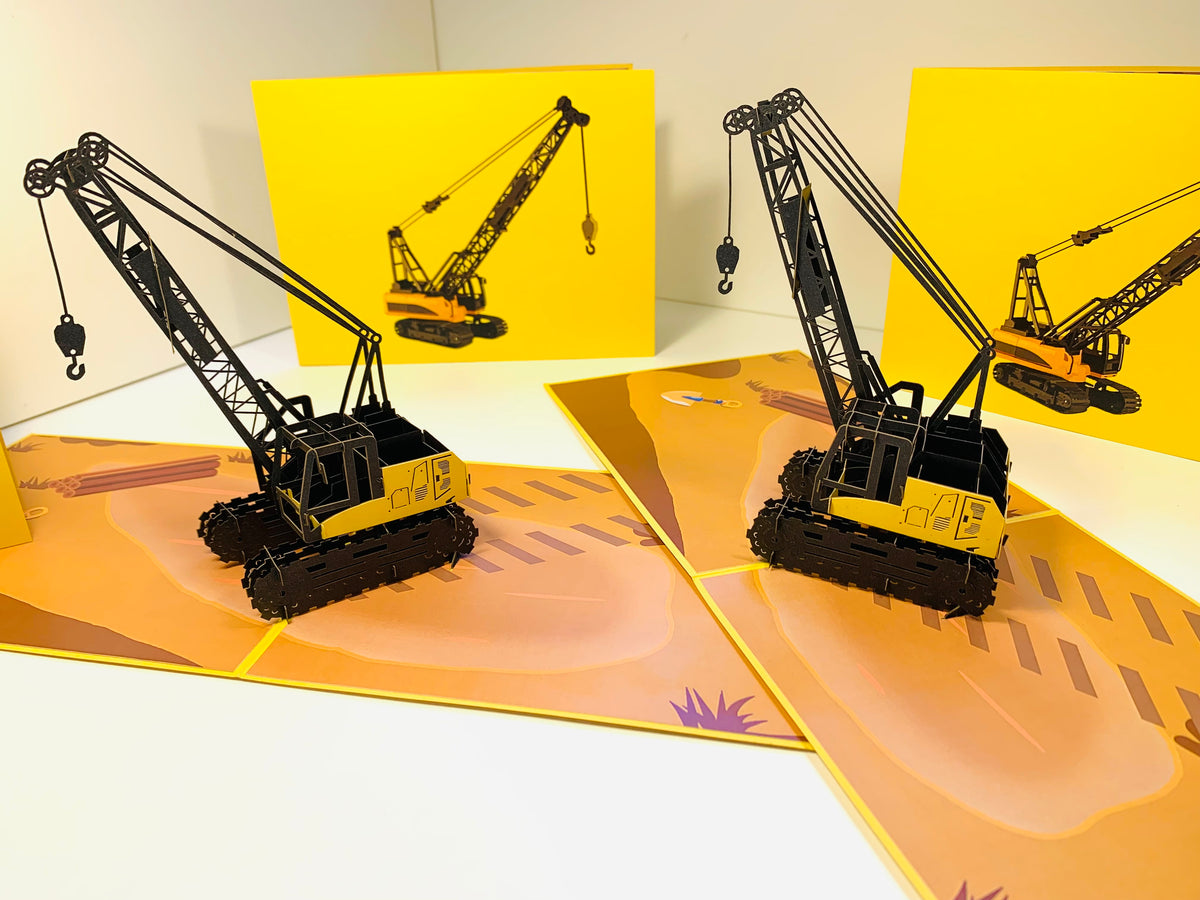 Telescopic Boom Crawler Crane Truck Perfect for Construction Workers or Little Kids Origami Pop Cards 3D Pop Up Greeting Card Thank You Handmade Gift Thinking of You Happy Birthday Occasion Australiana Celebrate the Beauty and Happiness During Special Day