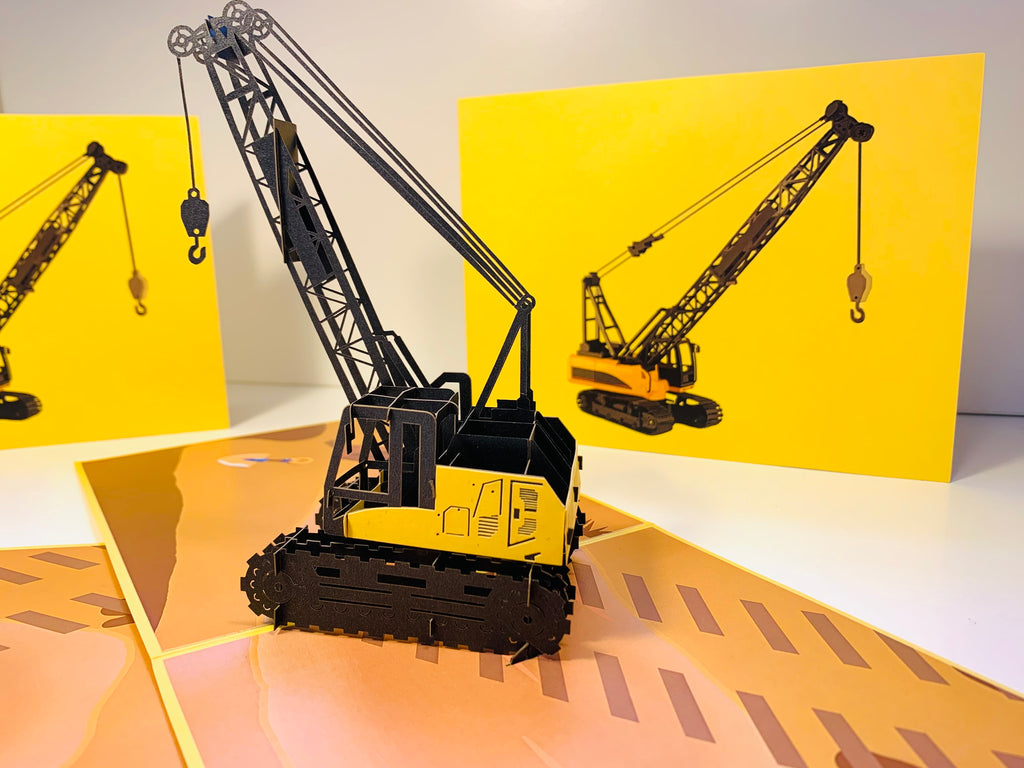 Telescopic Boom Crawler Crane Truck Perfect for Construction Workers or Little Kids Origami Pop Cards 3D Pop Up Greeting Card Thank You Handmade Gift Thinking of You Happy Birthday Occasion Australiana Celebrate the Beauty and Happiness During Special Day