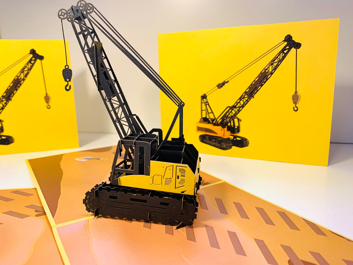 Telescopic Boom Crawler Crane Truck Perfect for Construction Workers or Little Kids Origami Pop Cards 3D Pop Up Greeting Card Thank You Handmade Gift Thinking of You Happy Birthday Occasion Australiana Celebrate the Beauty and Happiness During Special Day