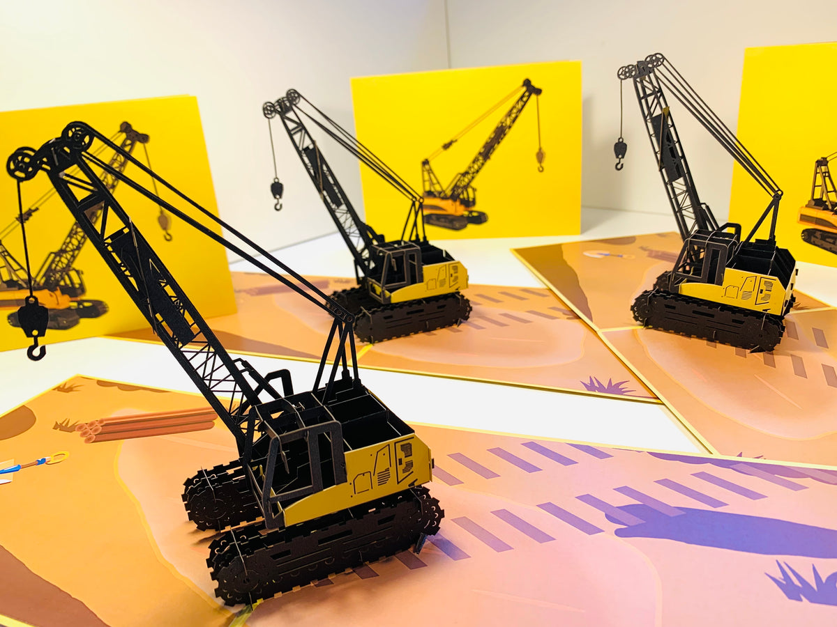 Telescopic Boom Crawler Crane Truck Perfect for Construction Workers or Little Kids Origami Pop Cards 3D Pop Up Greeting Card Thank You Handmade Gift Thinking of You Happy Birthday Occasion Australiana Celebrate the Beauty and Happiness During Special Day
