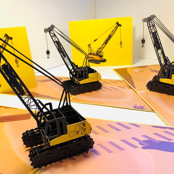 Telescopic Boom Crawler Crane Truck Perfect for Construction Workers or Little Kids Origami Pop Cards 3D Pop Up Greeting Card Thank You Handmade Gift Thinking of You Happy Birthday Occasion Australiana Celebrate the Beauty and Happiness During Special Day
